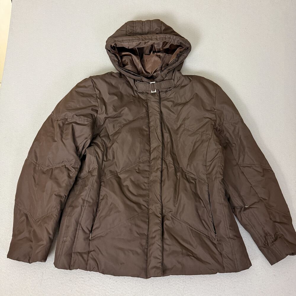 Athletic Works Women’s 2X Brown Hooded Puffer Jacket Down Blend Coat